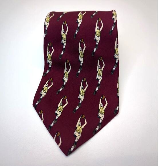 J. Crew Tie Retro Basketball Player Novelty Print 100% Silk Made in USA - Picture 1 of 5